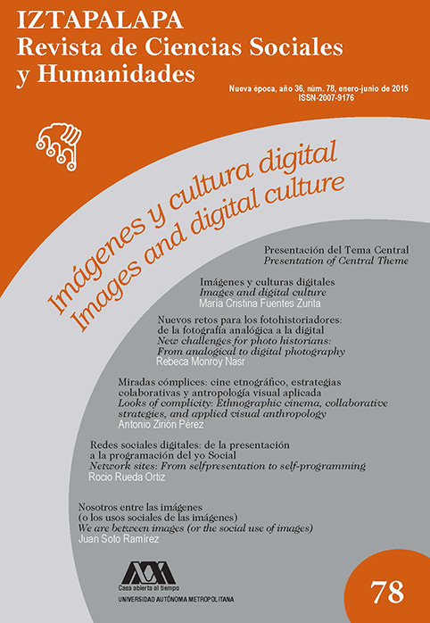 					Ver Núm. 78/1 (2015): Tema Central 78: Imágenes y cultura digital /  Images and digital culture. Coordinadora del TC Ma. Cristina Fuentes Zurita
				
